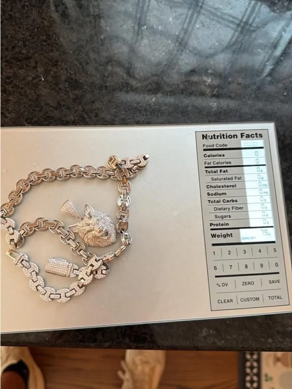Stamped 925 Silver Wolf Head Pendant w/ Heavy Iced Link Chain